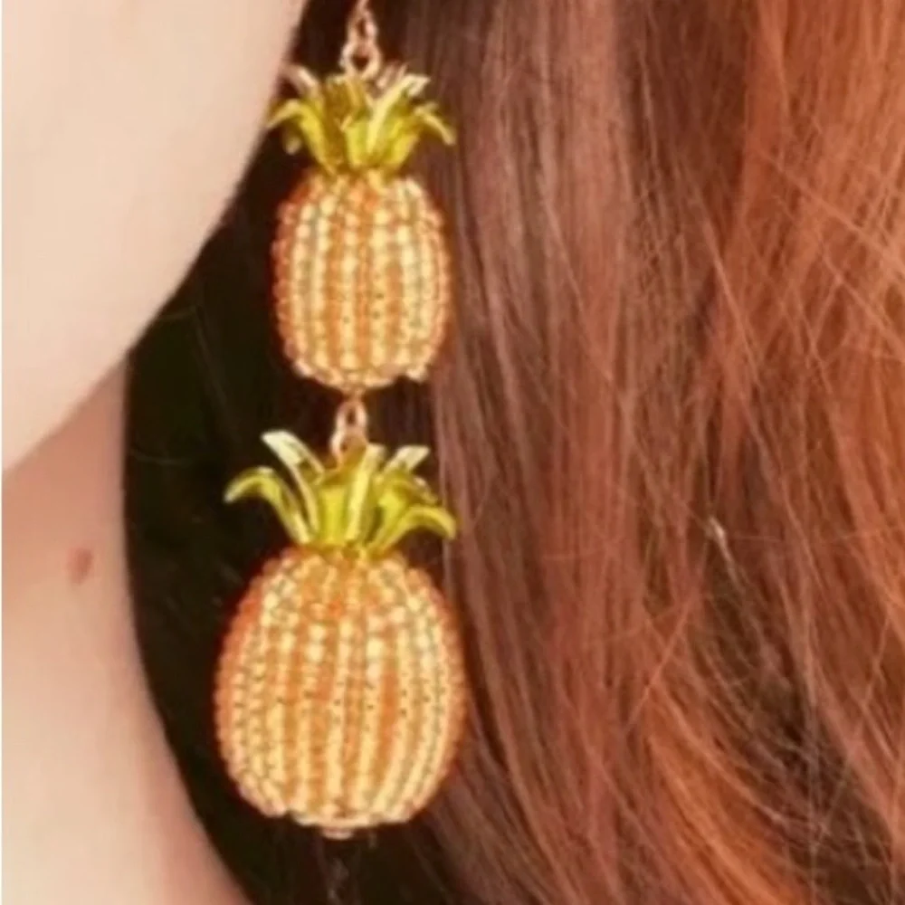 Kate Spade Pineapple Double Drop Gold and Green Tropical Earrings - Picture 4 of 4